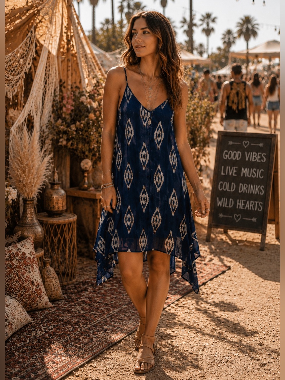 Blue and White Patterned Dress